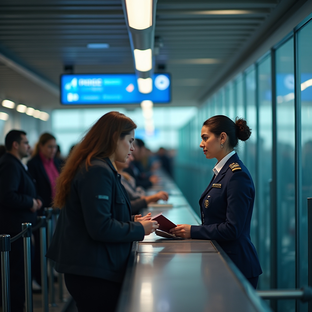 Control pașapoarte la aeroportul internațional