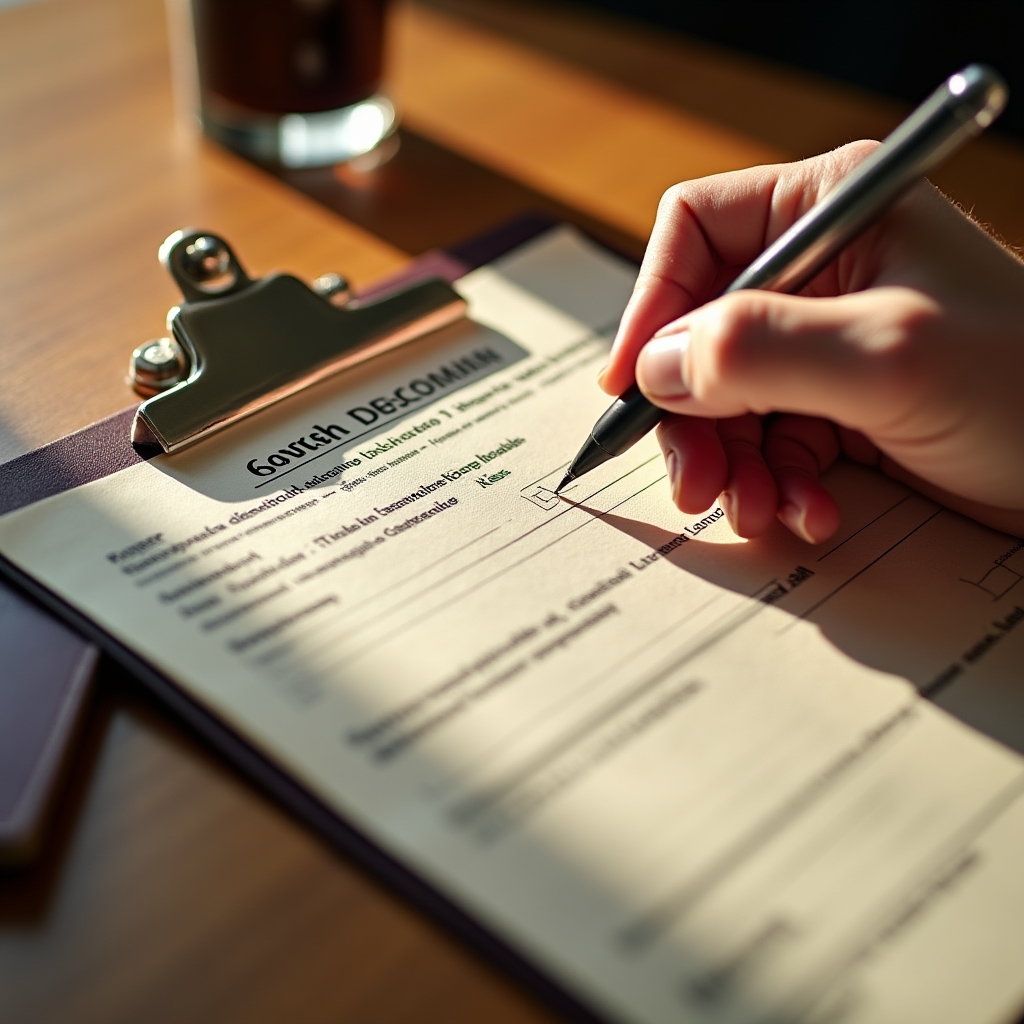 Formular de declarație vamală completat pe un birou